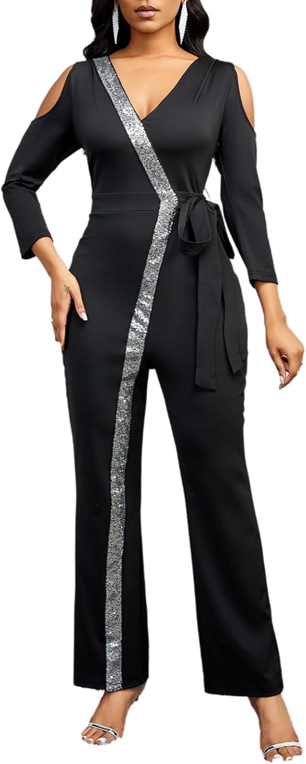 RISCUYY Elegant Jumpsuits for Women Formal Tummy Control V