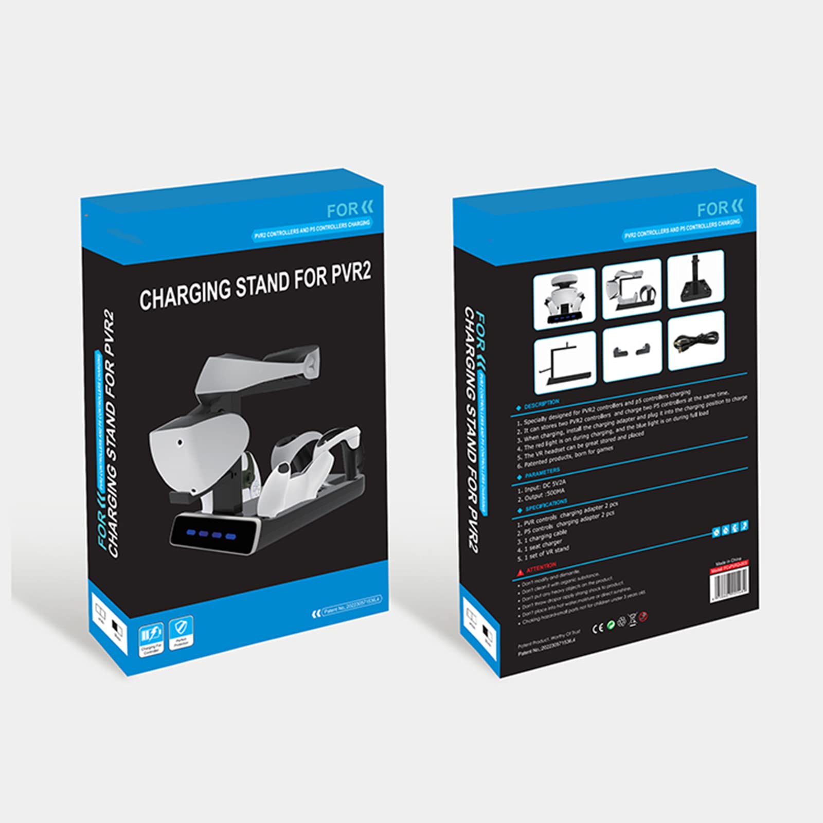 Stazione di ricarica per controller PS VR2/PS5, base per dock di ricarica a 4 maniglie con indicatore luminoso, supporto verticale per cuffie PSVR2 e controller