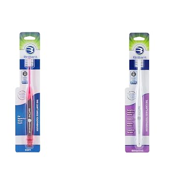 Brilliant Oral Care Bundle; 1 Pack of Adult Toothbrush - Red, 1 Pack of Adult Sensitive Toothbrush - White, Extra Soft Bristles Round Head Easy to Use All-Around Clean Mouth