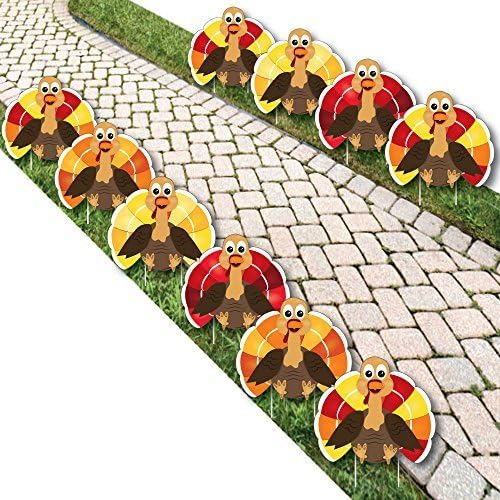 Big Dot of Happiness Thanksgiving Turkey - Turkey Lawn Decorations - Outdoor Fall Harvest Yard Decorations for Thanksgiving - 10 Piece