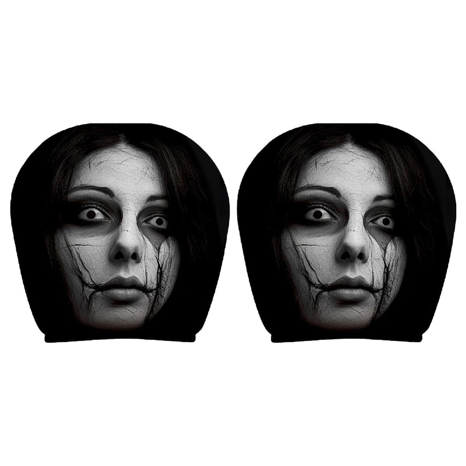 Introti 2Pcs Ghost Face Headrest Covers Breathable Scary Print Headrest Protector Washable Elastic Spooky Headrests Cover for Auto/Vehicle/Truck/SUV (Style E)
