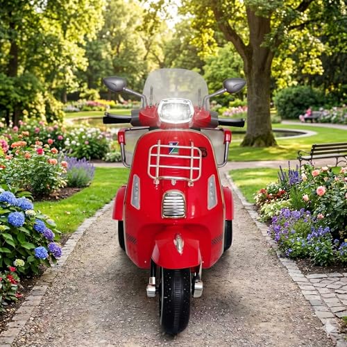 Image of SHAKYA WORLD Vespa Double Seat 12v Battery Operated Rechargeable Ride On Scooter for Girls and Boys || 2 to 6 Years (Red)