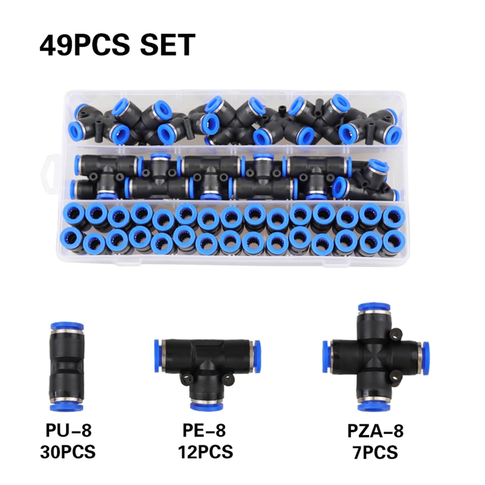 direkter pneumatischer Schnellanschluss, 49 Teile/schachtel Set Pneumatische Armaturen PZA/PU/PE Wasser Rohre Rohr Stecker PU-8mm Kunststoff Schlauch