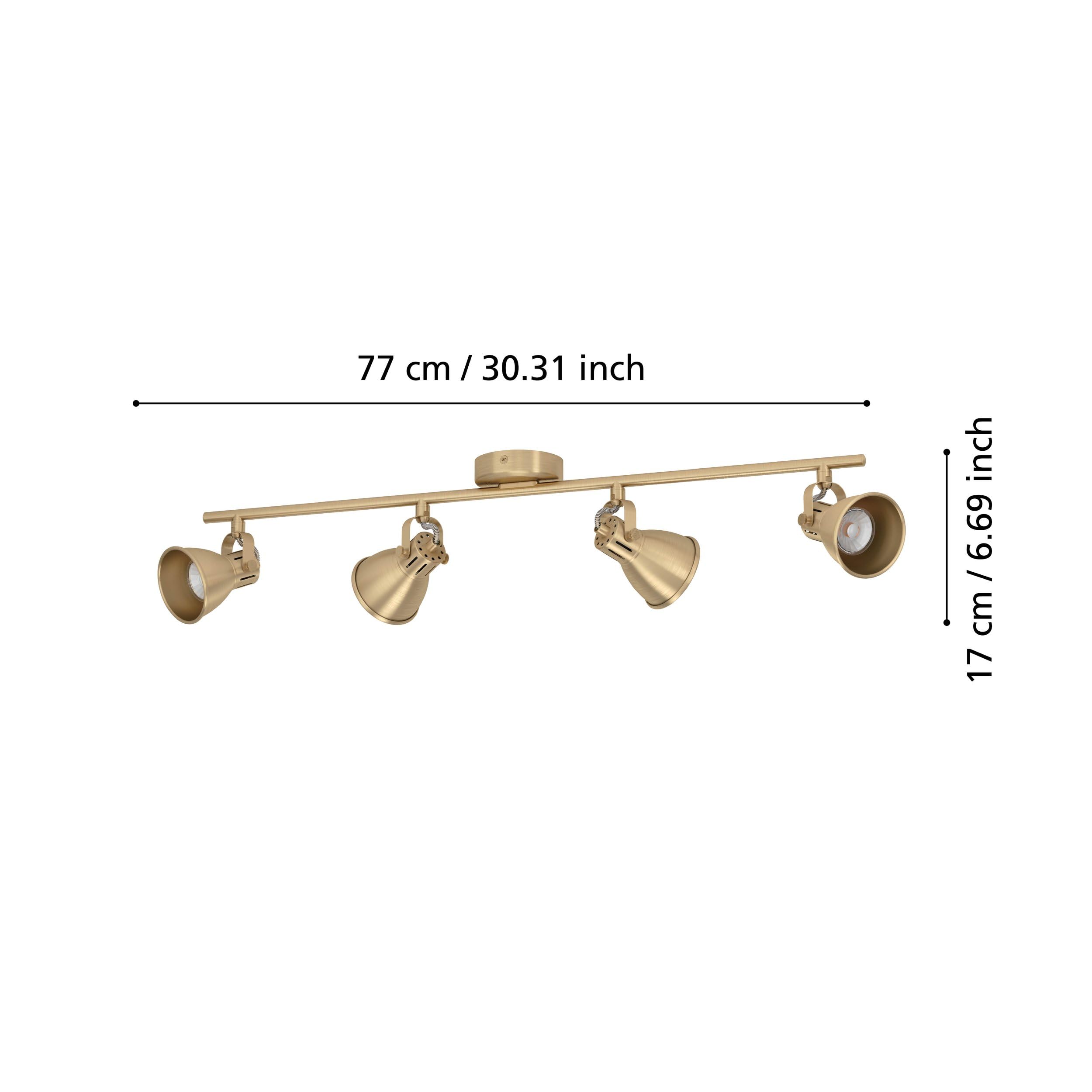 Eglo plafoniera LED Seras, plafoniera con 4 spot, barra orientabile, lampada da soggiorno in acciaio in ottone spazzolato e oro, illuminazione da soffitto con lampadina GU10, bianco caldo