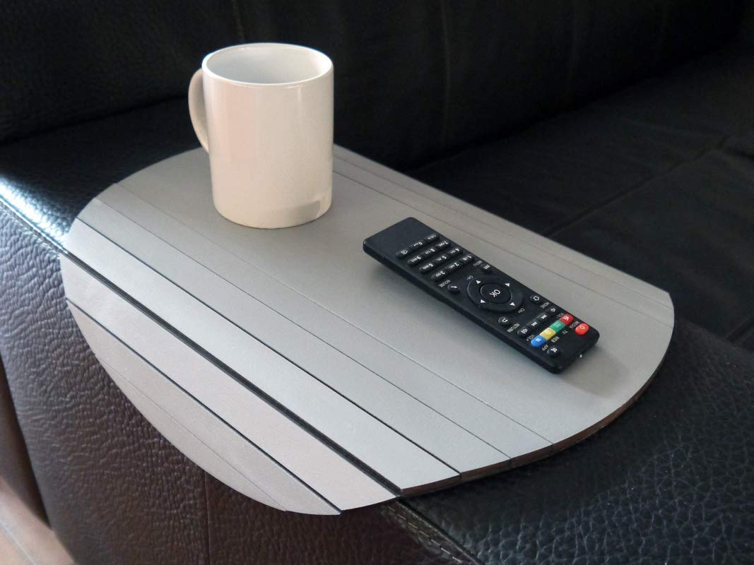 Round wooden sofa armrest table in many colors as stone grey Small flexible over the