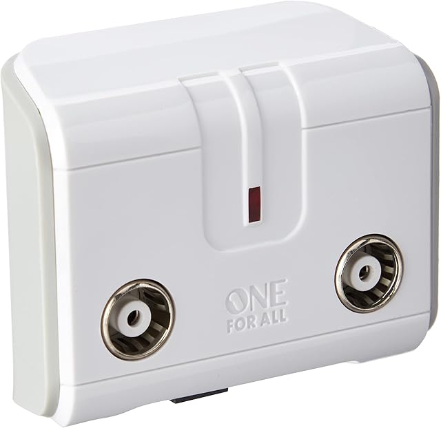One For All Signal Booster/Splitter for TV - 2 Outputs (14x amplified) - Plug and Play - For interference free reception - Full HD compatible - white - SV9602
