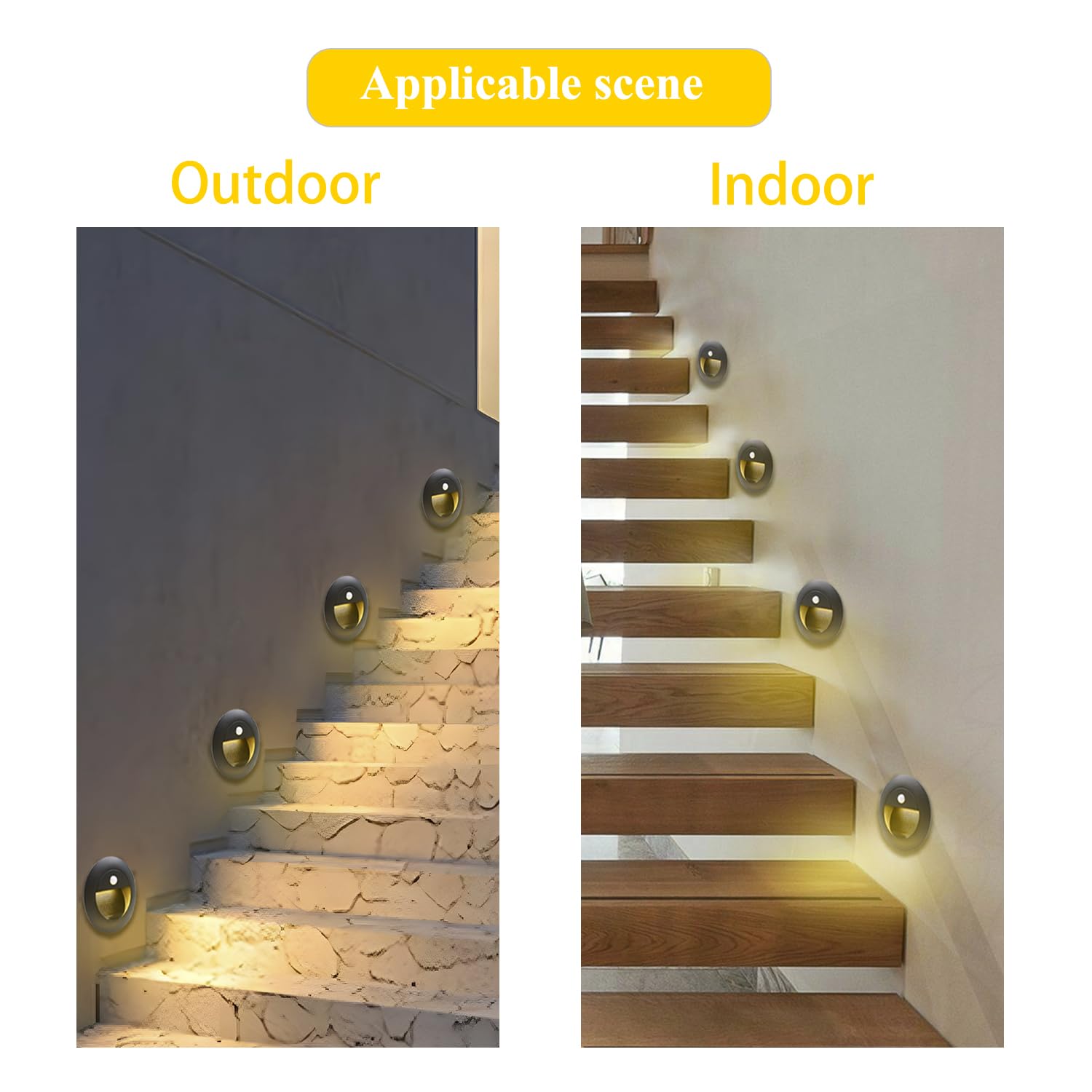 Treppenbeleuchtung mit Bewegungsmelder warmweiß 8pcs, 1.5W rund Wandleuchte IP65 65mm(Nicht die Standardgröße 60mm) Flurlampe aussen Treppenlicht Sensor mit Dose Aluminium, 230V, schwarz