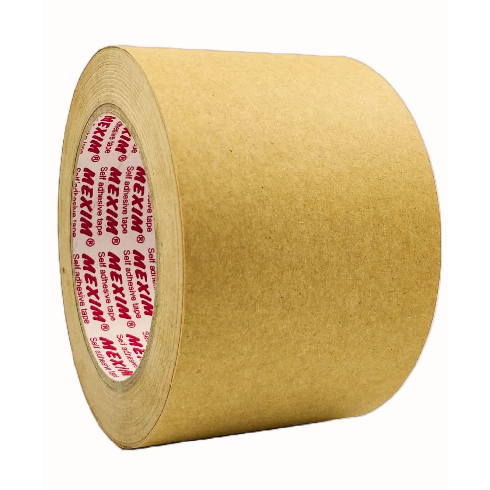 Eco-friendly Water Activated Paper Tape, Brown Plain, for Box Packaging, Tamper Proof Packing - 70mm x 50 meters (Pack of 1, 1)