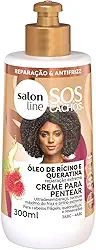 Salon Line, Creme de Pentear, SOS Cachos, Rícino e Queratina, Não Vegano - Para Cabelos Cacheados e Crespos, 300 ml
