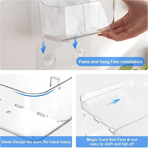 Miniatura 6 de Diesisa 2 organizadores de plástico para montaje en pared, organizador adhesivo transparente para puerta de gabinete, estantes de baño para pared,