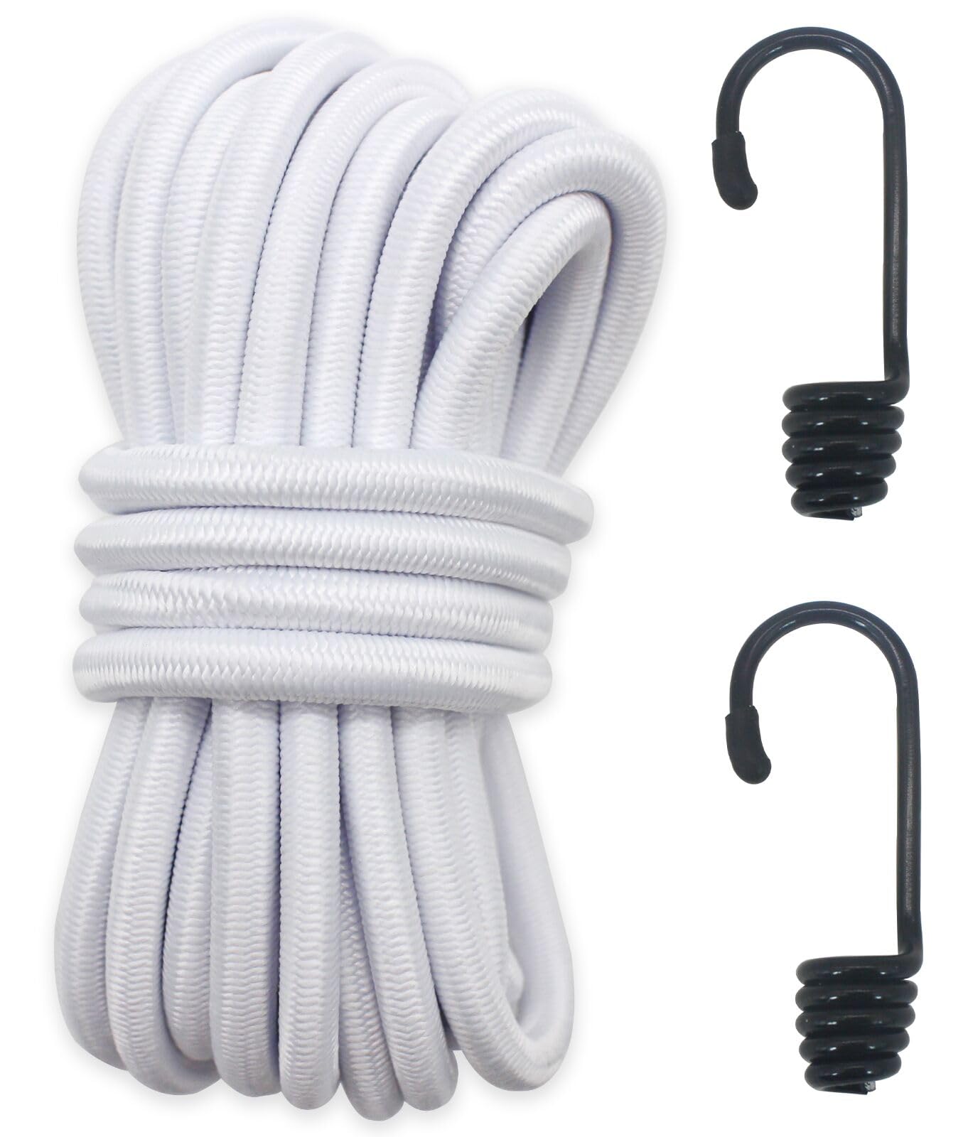 ZHFLMY White 1/4in Bungee Cord 15ft Roll,Dacron Polyester Elastic Cord for DIY, Tie Downs - Heavy Duty Bungee Cords for Various Applications