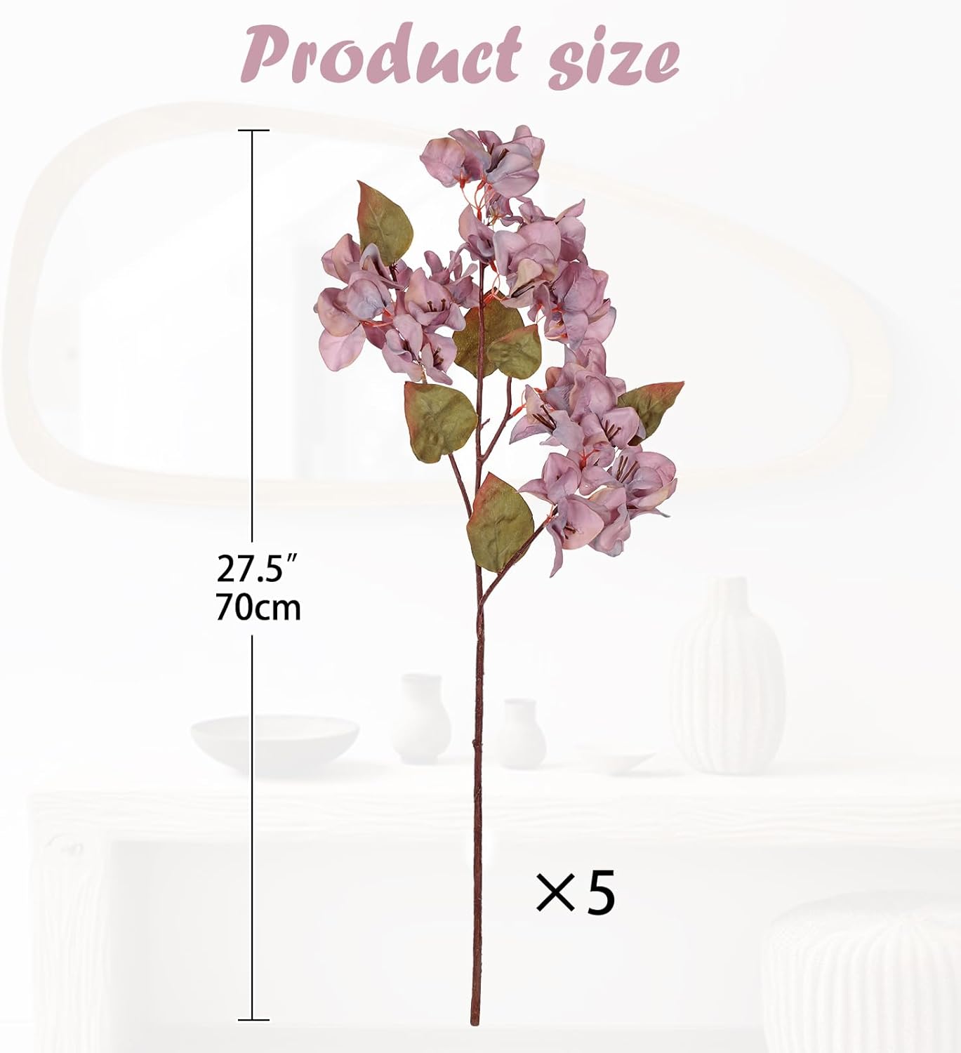 Briful Bougainvillea Artificial Flowers 5 Pack 27.5" Fake Bougainvillea Floral Stems Realistic Silk Flower Arrangements for Home Weddings Parties Table Vase Centerpiece Decor(Taro Purple) - Image 2