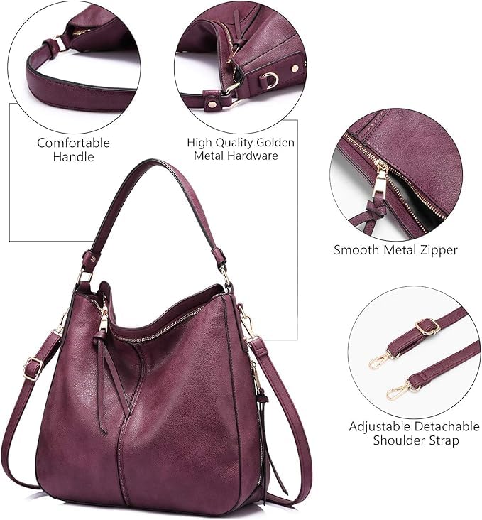 Image of Realer Hobo Crossbody Bags for Women Designer Faux Leather Hobo Handbags Retro Large Size Shoulder Bag Bucket Purse