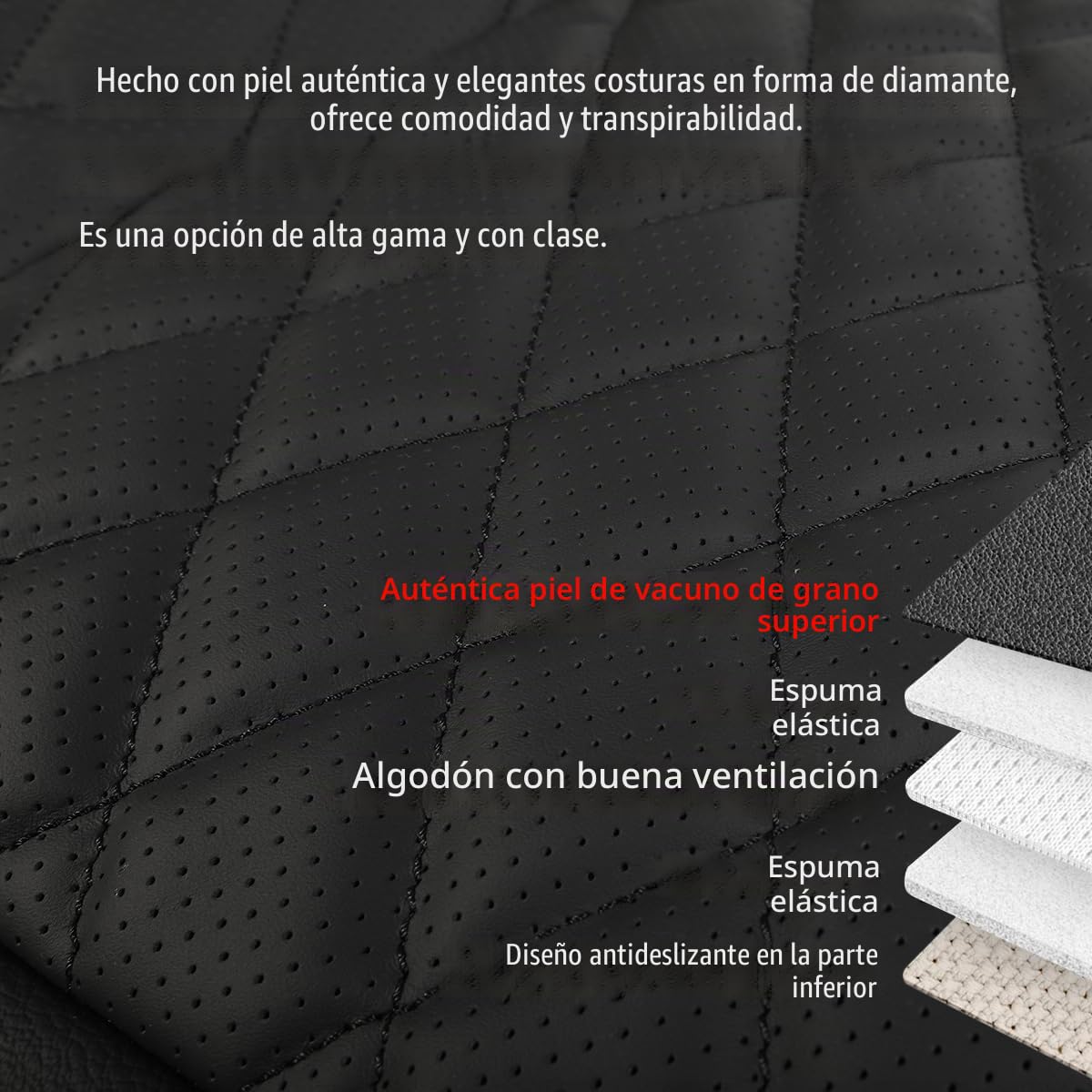 Guero Genuino Piel de Vaca Funda Asiento Coche,Protector Funda Asiento Coche Delantero,Es Compatible con la mayoría de los vehículos de la categoría A en adelante(Negro,1p)