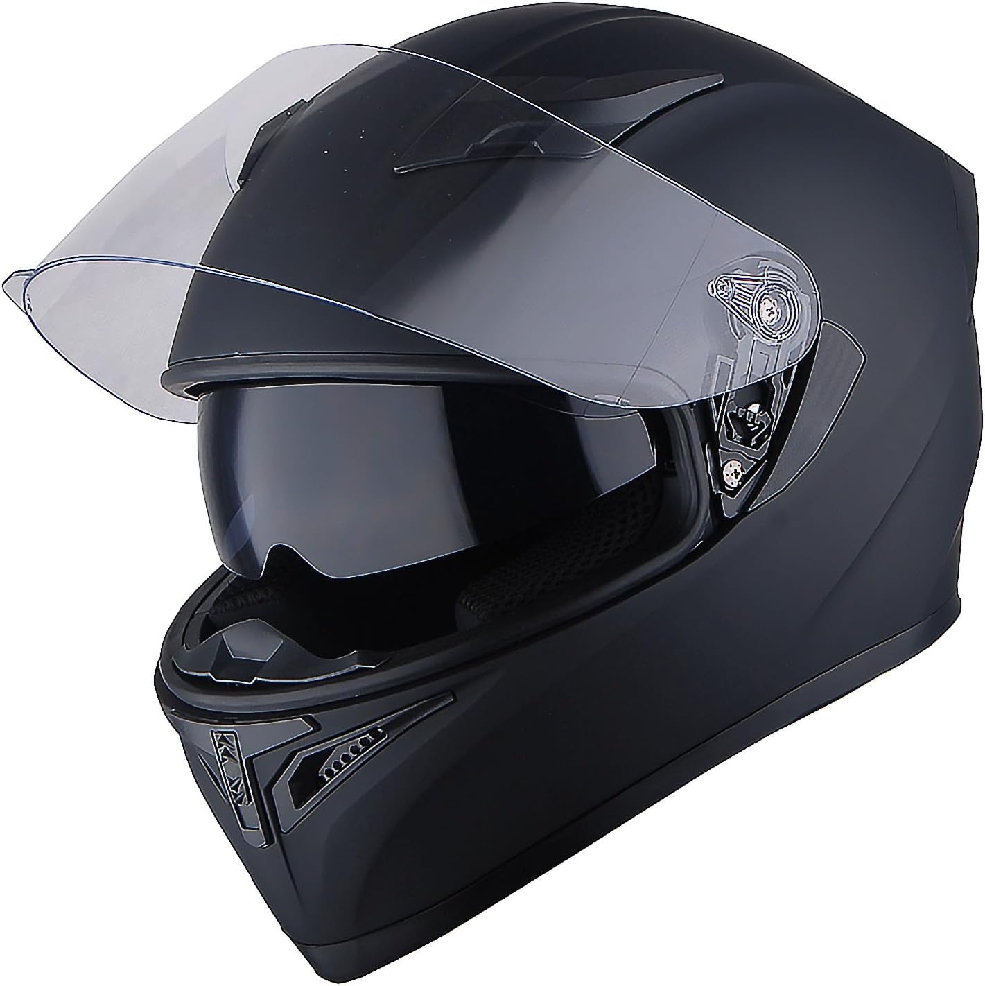 1STorm Motorcycle Street Bike Dual Visor/Sun Visor Full Face Helmet Mechanic Matt Black
