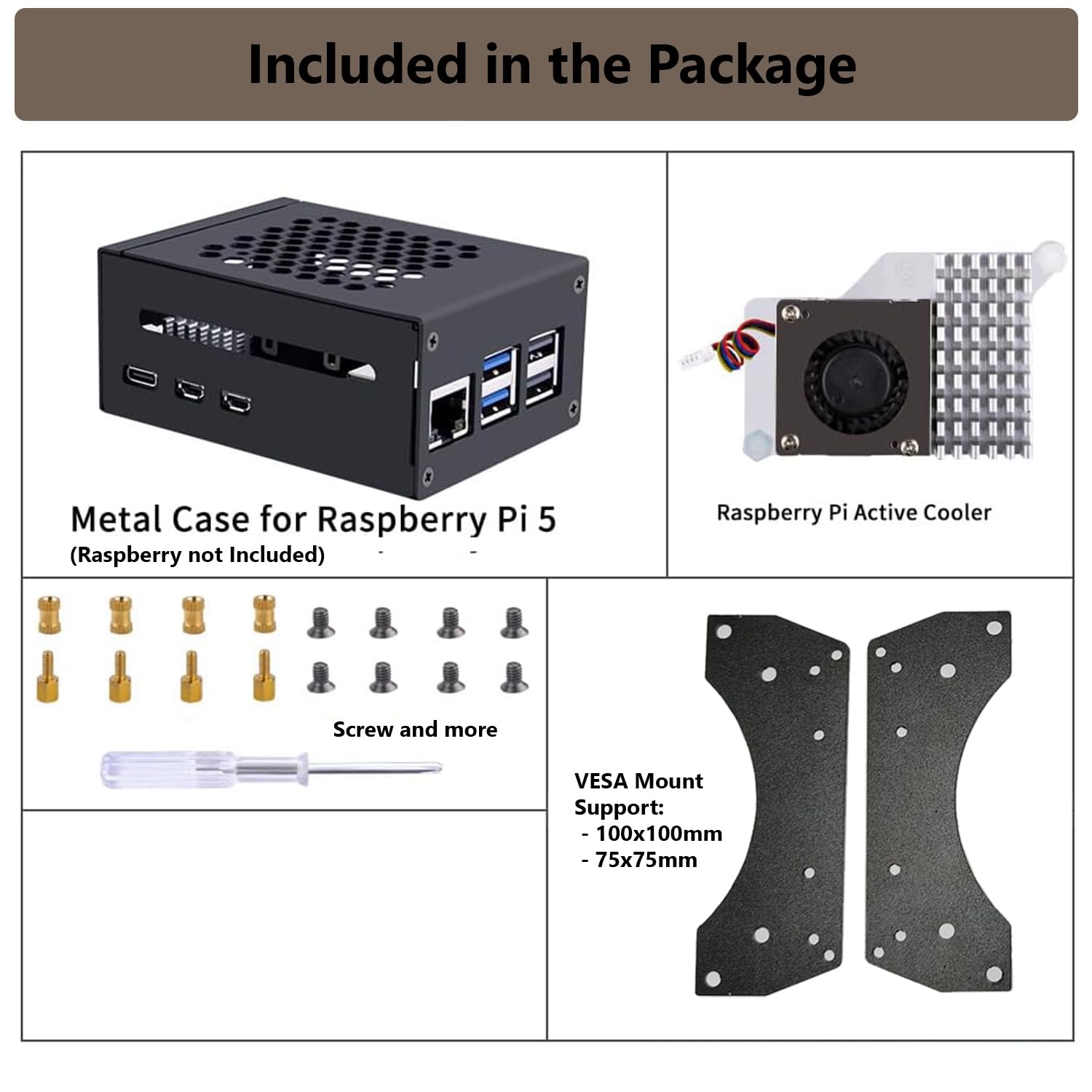 Digitalkey Carcasa Grande para Raspberry Pi 5 con Soportes VESA y Enfriador Activo, Soporte para SSD PCIe M.2 NVMe, Material de Hierro