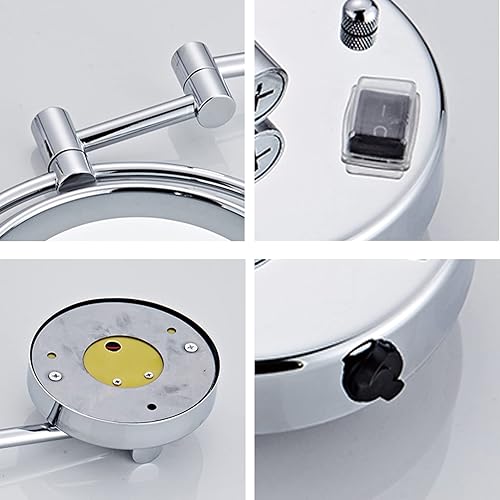 Miniatura 5 de Espejo de maquillaje montado en la pared con luces LED, espejo cosmético redondo de doble cara con luz y aumento, retráctil y extensión espejo