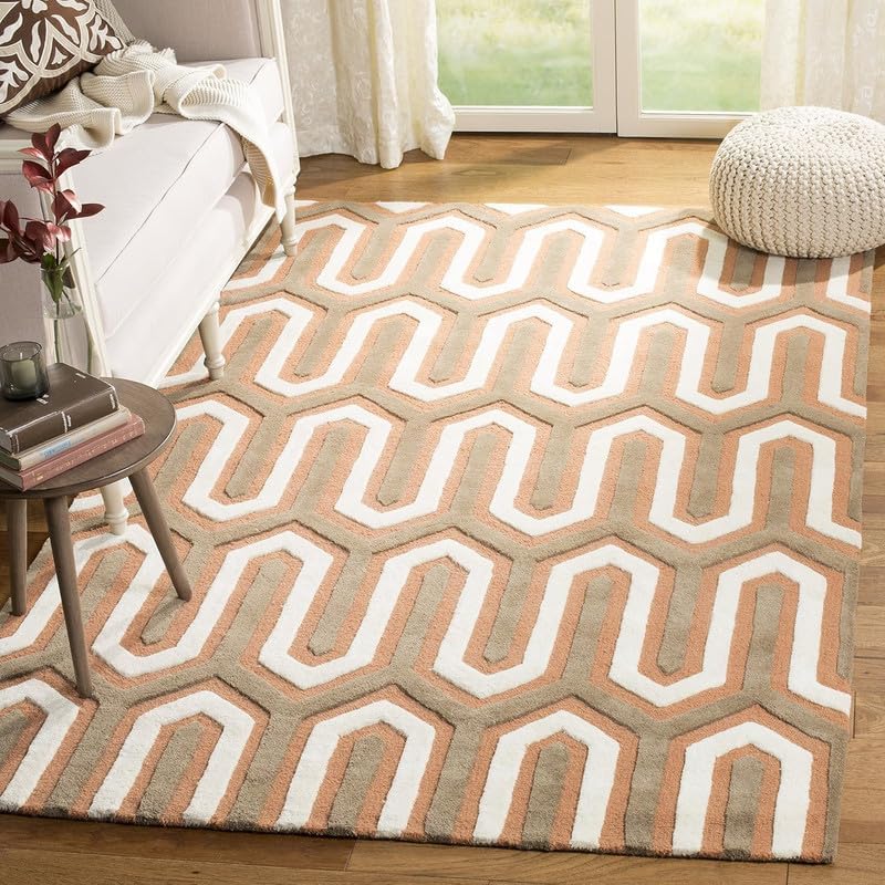 Cambridge Collection Accent Rug Orange & Grey, Handmade Art Deco Wool, Ideal for High Traffic Areas in Entryway, Living Room, Bedroom (9x12 Feet)