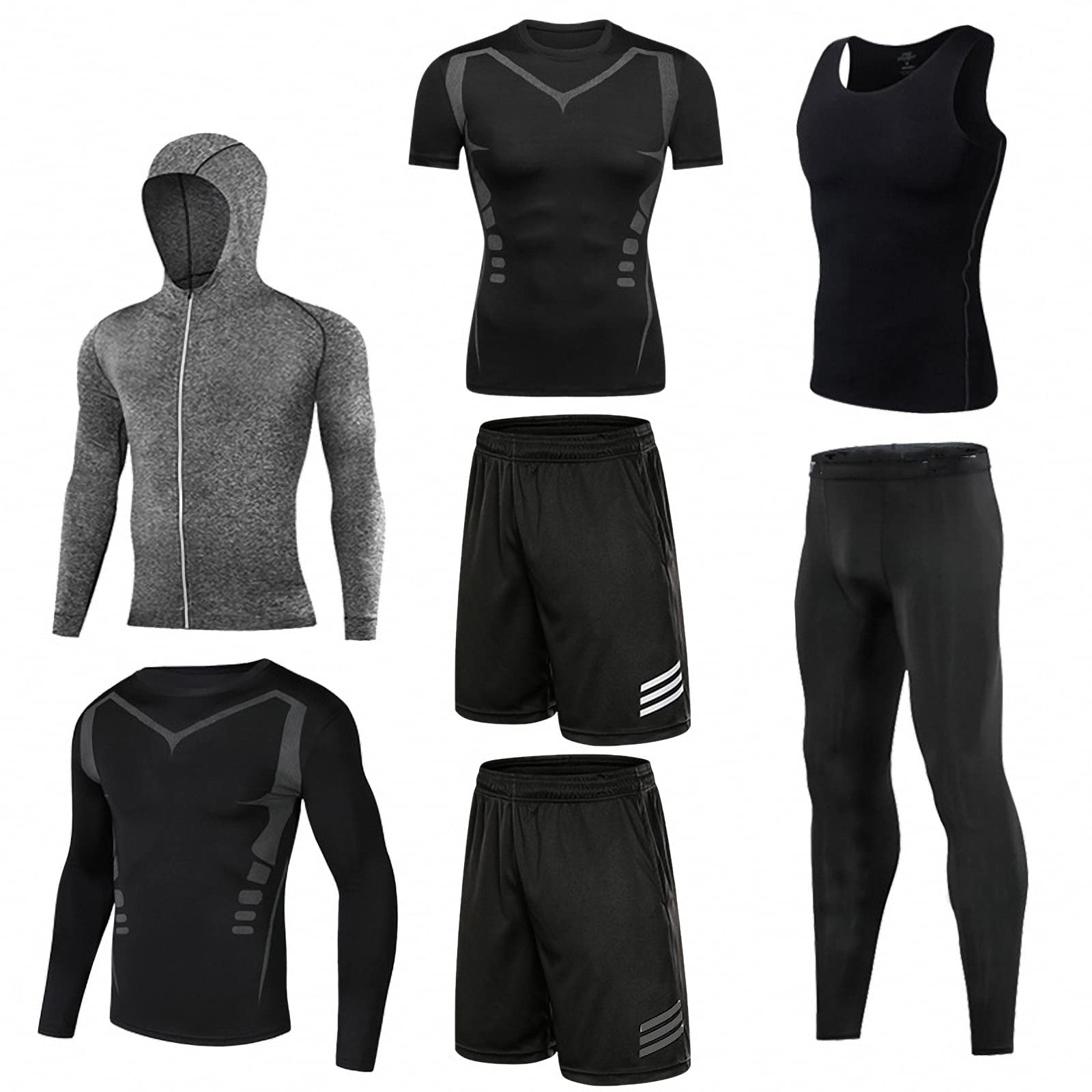 7-częściowy męski zestaw odzieży fitness, szybkoschnące legginsy na siłownię, outdoorowa warstwa bazowa odzież sportowa, styl 9, 4XL