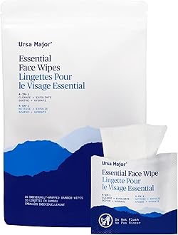 Ursa Major Essential Face Wipes | Natural, Biodegradable, Cruelty-Free | Cleanse, Exfoliate, Soothe and Hydrate | Individually Wrapped | 20 Count