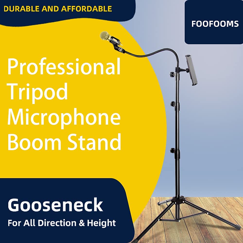 Gooseneck Microphone Stand with Phone Holder Clip, Microphone Tripod