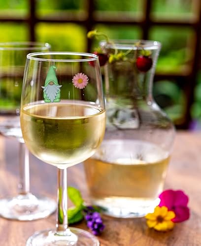 Miniatura 4 de Dijes para copas de vino de gnomos y flores, marcadores de bebida pastel, bonito juego de 7 dijes perfectos para copas de champán, vino y sin tallo