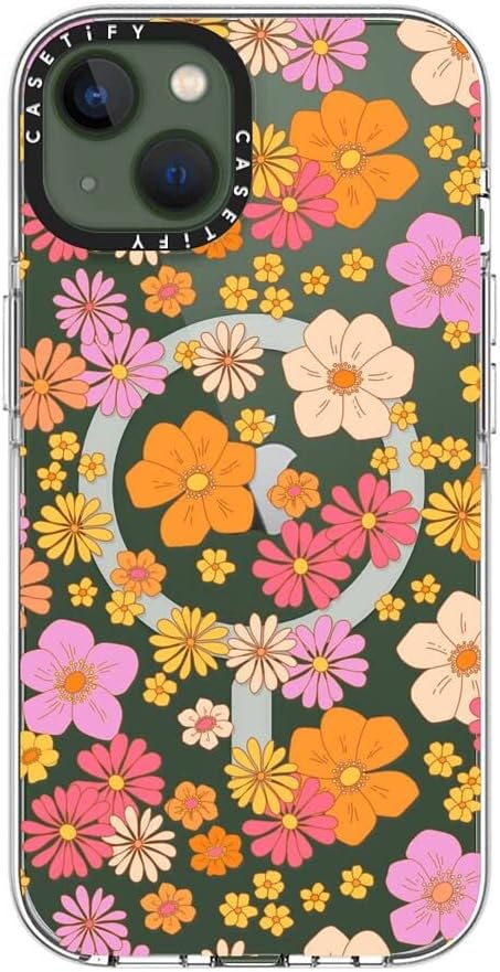 CASETiFY Clear iPhone 13 Case [Not Yellowing / 6.6 ft. 3X Military Grade Drop Protection/Magsafe] - Retro Boho Hippie Flowers - Clear - Image 3