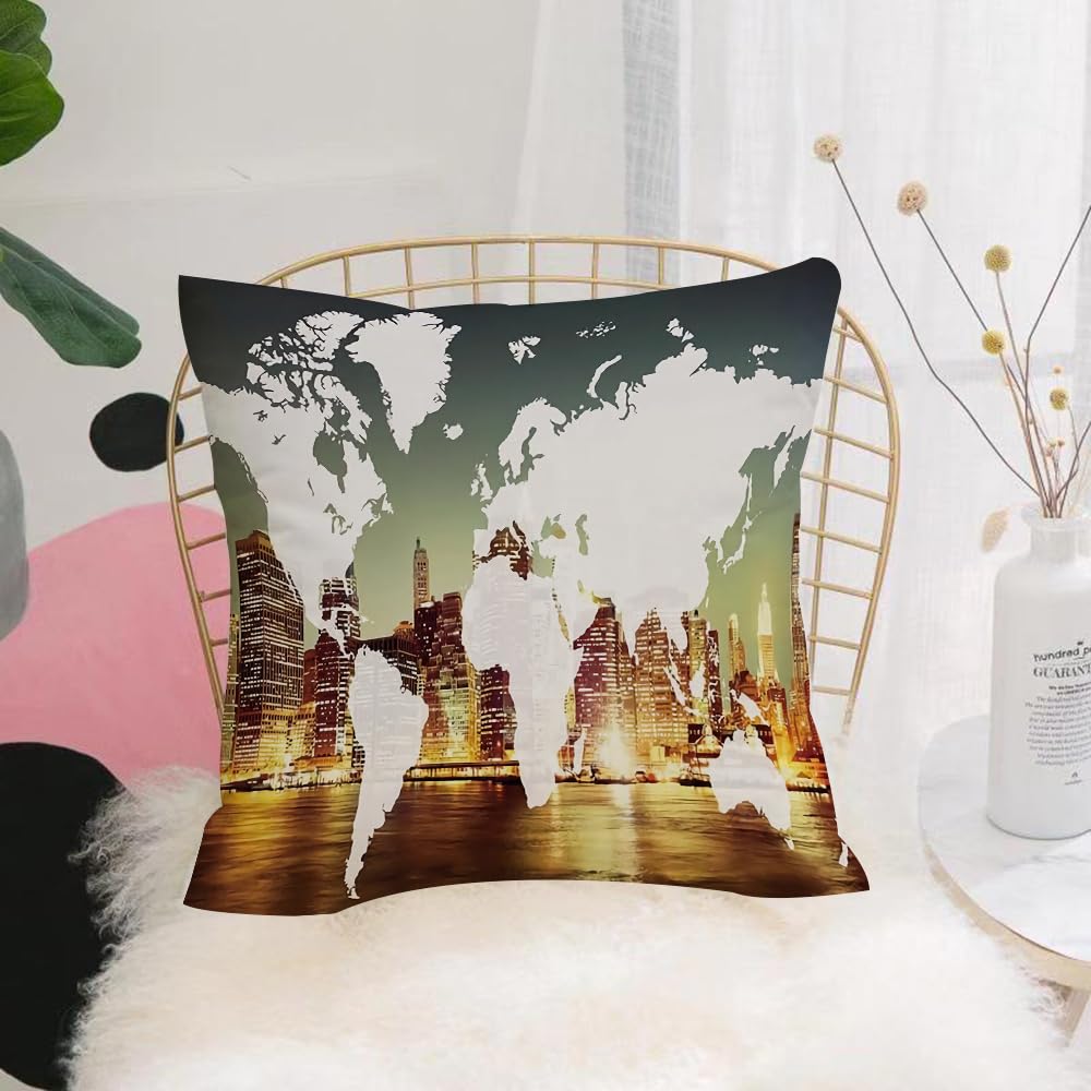 HYOSXW Cushion Cover,Throw Pillow Case Home Decorative for Living Room Bedroom Sofa Chair 16X16 Inch,map, world map, global geography,nationalization,Pillowcase 40X40cm