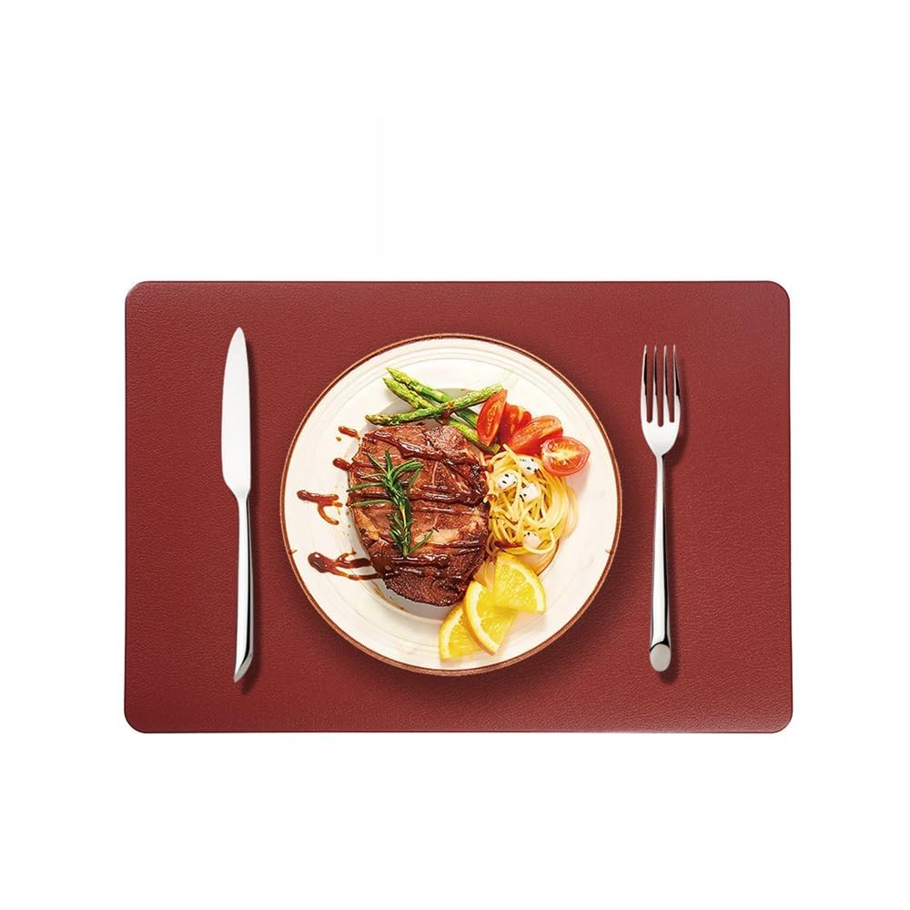 4PCS Solid Color Placemats 30x45cm PU Place Mats Wipeable Heat Resistant(Placemat-red)