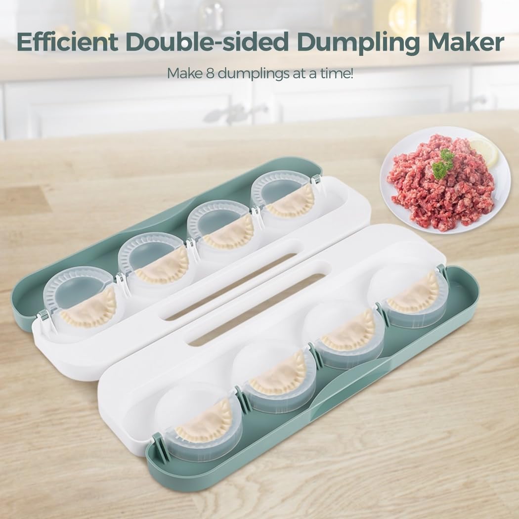 Manual Mold Dumpling Double-Sided Press Machine with Handle, Food-Safe Pp Dumpling Tool for Pierogi, Wonton, Potsticker, with 8-Slot Dumpling Maker and Spray Bottle