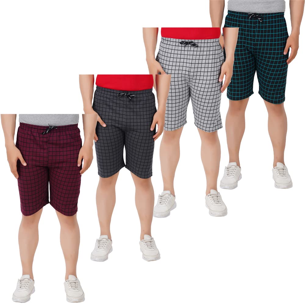 sr creations Men's Cotton Blend Checked Bermuda Shorts Combo Multi Color Cargo-Free Size-picture-21