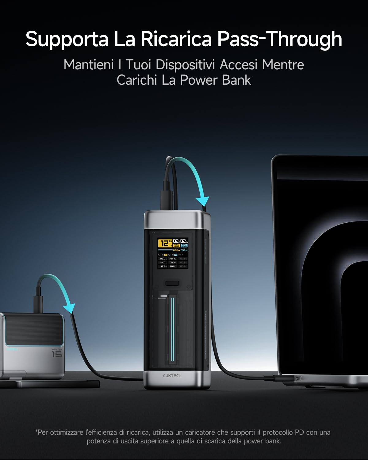 CUKTECH 20 Power Bank, 25000mAh Caricatore Portatile Batteria con 3 porte, Laptop Caricabatterie USB C PD3.1 140W, TFT Digitale Display, Ricarica Rapida per PC portatile,MacBookPro, GalaxyS23