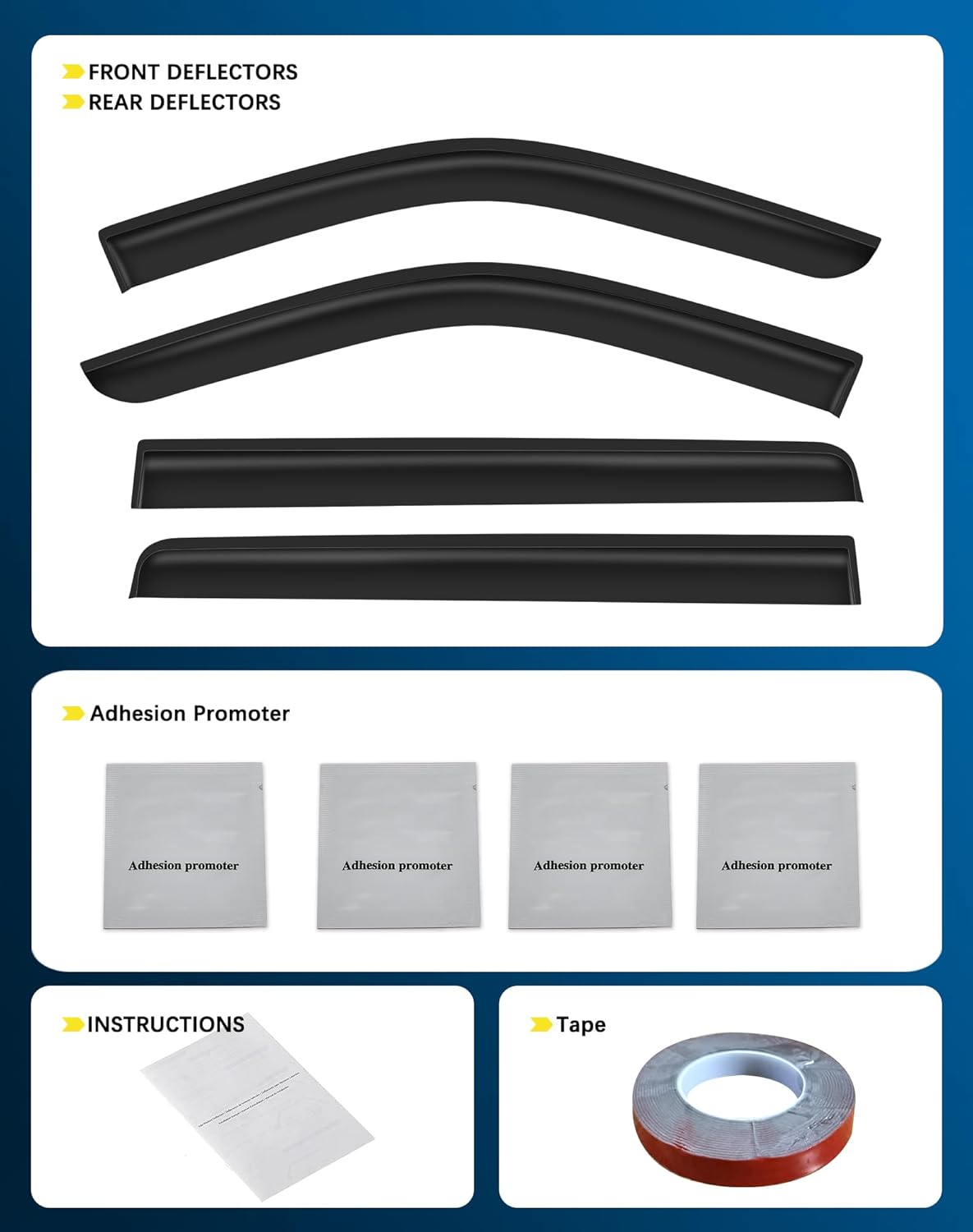 Shatterproof Tape-On Rain Guards for Toyota Tundra 2022-2026 CrewMax, Out-Channel Window Deflectors Vent Window Visors Rain Sun Wind Guards Shade Deflectors, 4 pcs