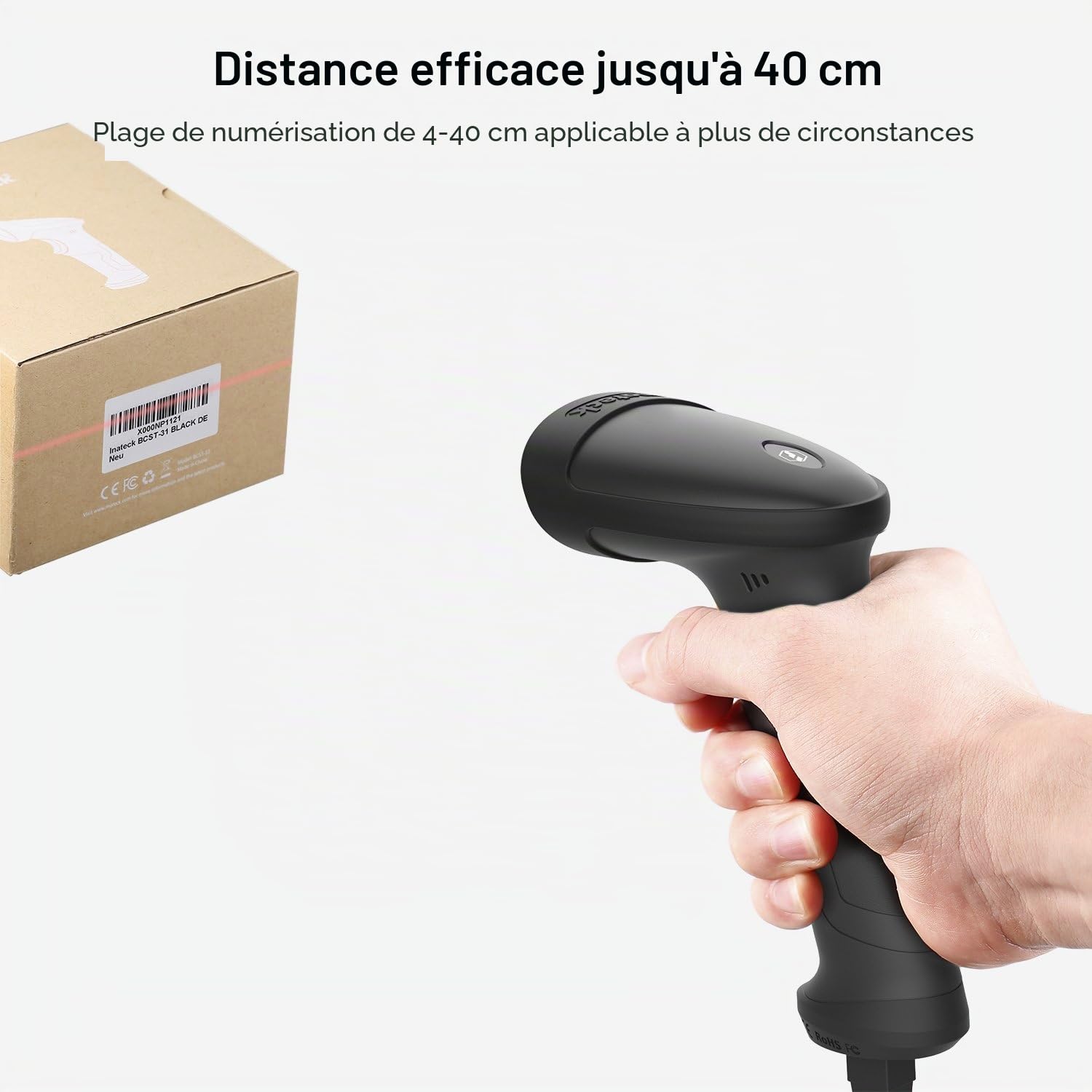 Inateck USB Lecteur de Code-Barres avec Support, Douchette Filaire, BCST-33