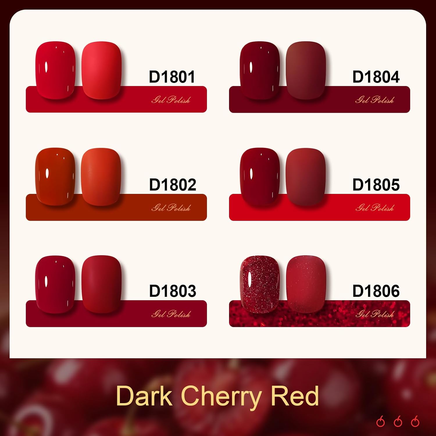 6 Pcs 15 ML Gel Polish Set Same Color Same Bottle Soak Off Gel Polish Kit Nail Art Manicure Salon DIY at Home for Women (Glitter Burgundy Dark Cherry Red