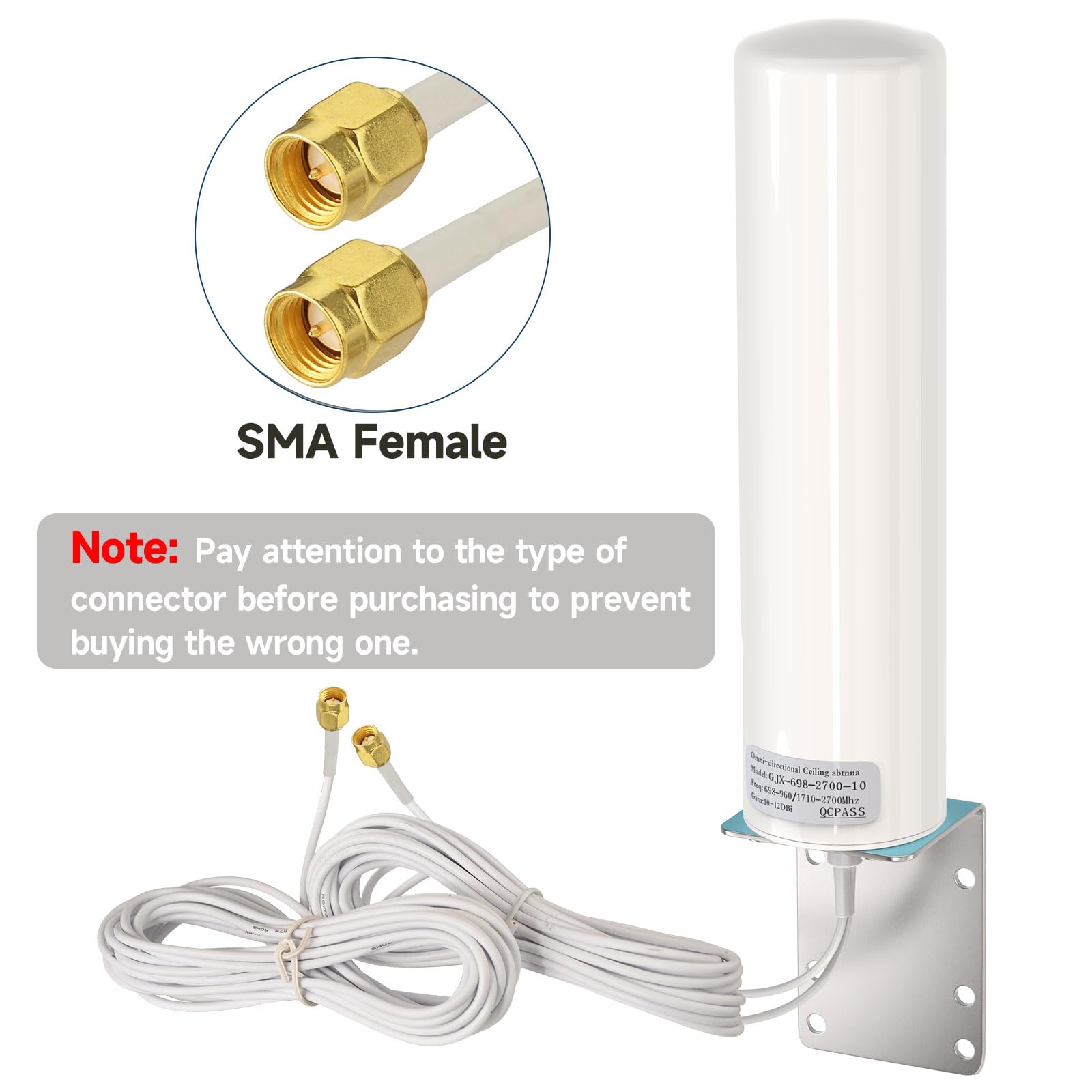 Superbat Antenna 4G Esterna 698-2700MHz 12dBi Omnidirezionale a Forma di Barile, Cavo RG174 5m con Connettore SMA Doppio per l'amplificazione dei Segnali GSM/2G/3G/4G