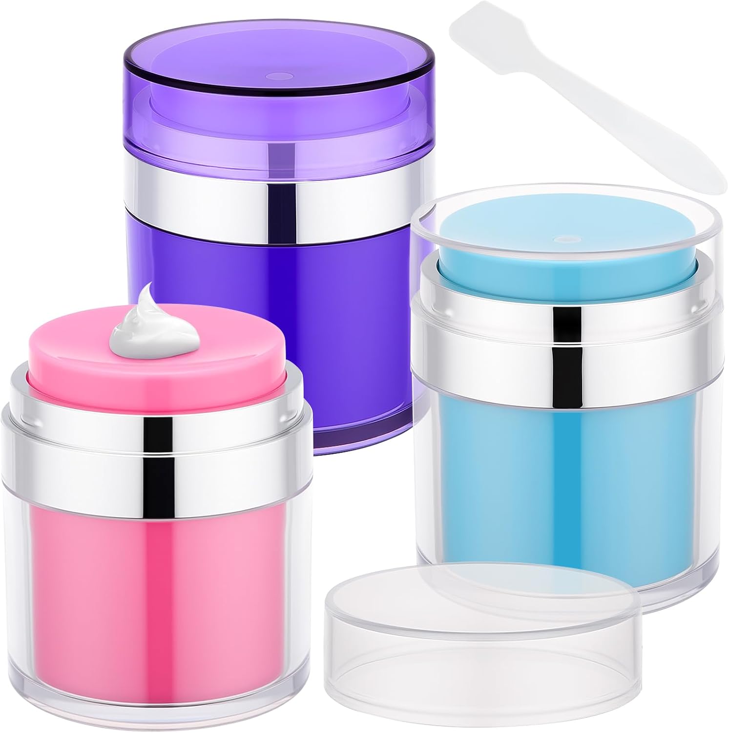 Segbeauty 1.7oz Empty Airless Jar Lotion Dispenser Travel Toiletry Bottles, 3pcs Refillable Mini Travel Liquid Containers, 50ml Reusable Pump Bottle Jar, Small Vacuum Skincare Cosmetic Containers