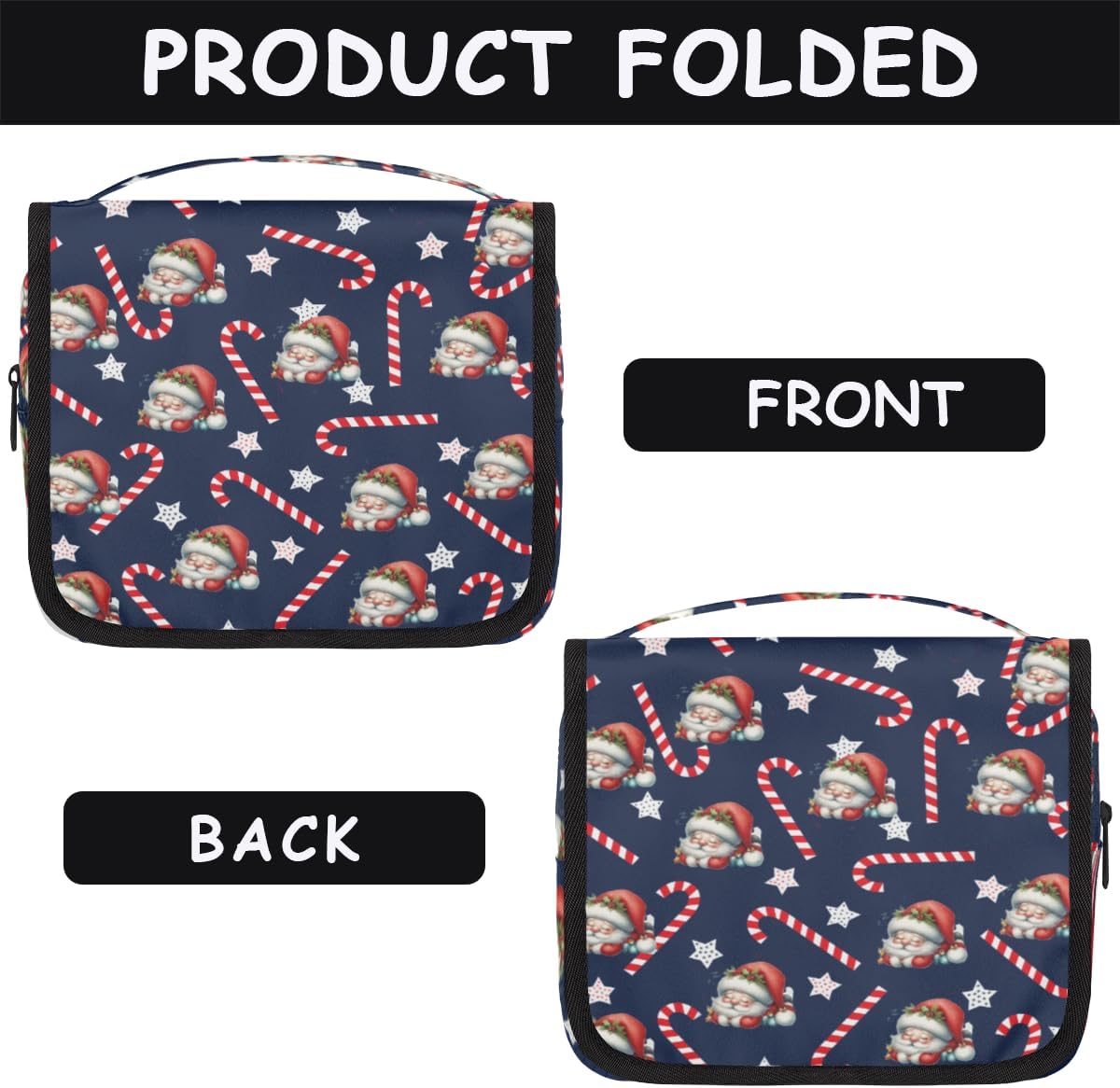 Travel Hanging Toiletry Bag for Women kids, Christmas Santa Claus Candy Cosmetic Bag Waterproof Makeup Organizer for weekend overnight Bathroom