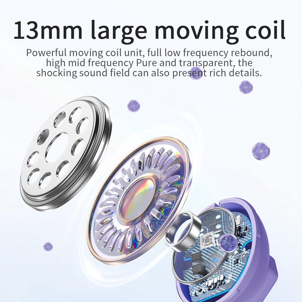 Diagram illustrating the 13mm large moving coil driver inside an earbud.