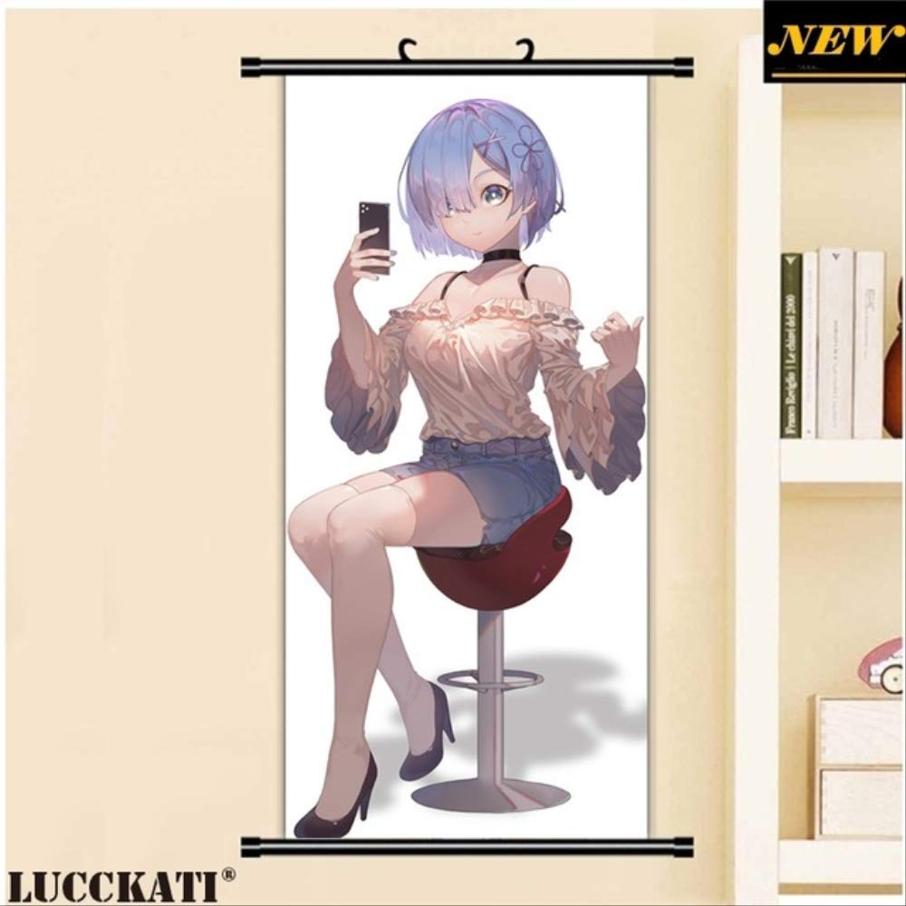 KWELJW Re Zero Re:Zero Kara Hajimeru Isekai Seikatsu Rezero Rem ram sexy loli cameltoe cartoon anime wall scroll canvas painting poster 45 X 95 CM X
