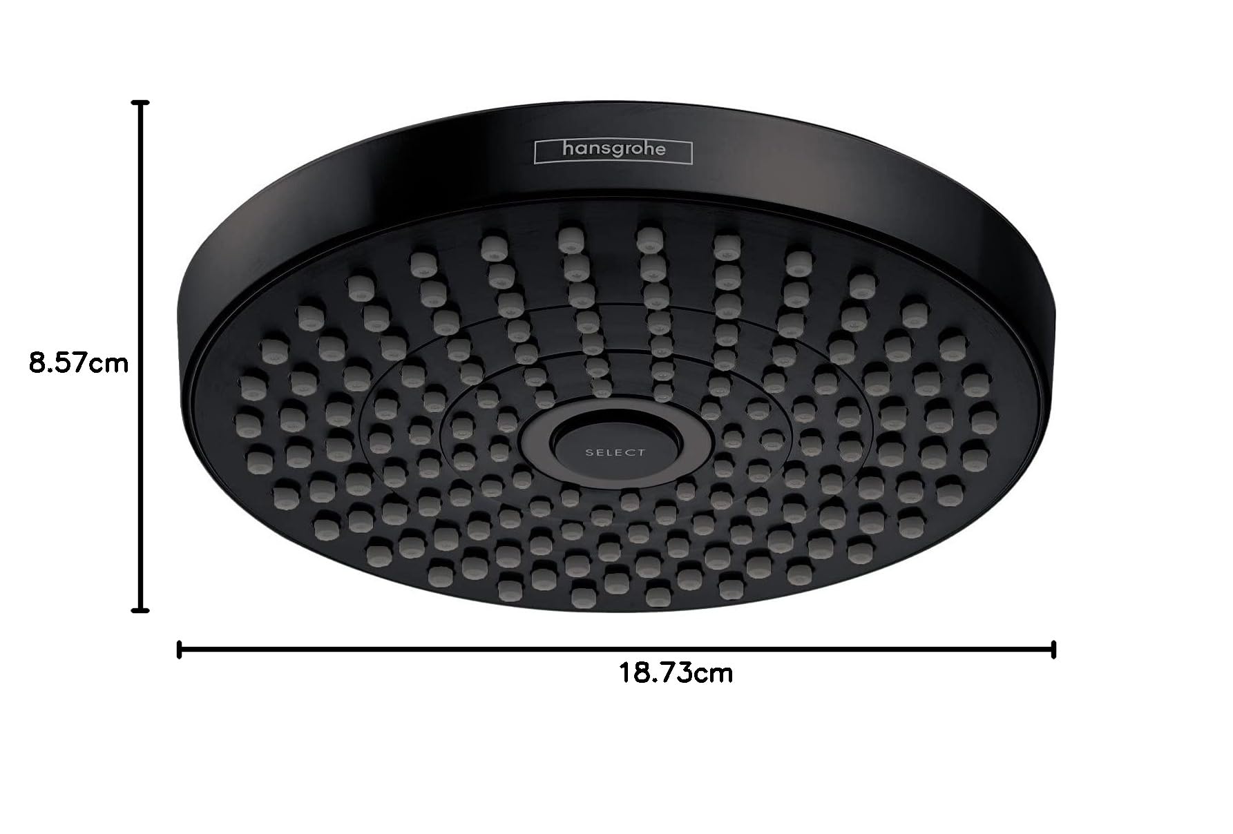 hansgrohe Croma Select S 17,8 cm Duschkopf, niedriger Durchfluss, moderner 2-strahliger Regen, intensiver Regen, wassersparend mit QuickClean in mattem Schwarz, 04388670 Duschkopf