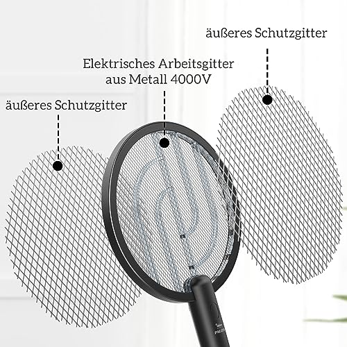 PALONE Elektrische Fliegenklatsche, 4000V Wiederaufladbar Insektenvernichter UV Elektrischer Mückenklatsche USB Fliegenfänger Insektenfalle mit Basis - Schwarz 5