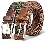 Belt for Men 2Pack,BULLIANT Mens Stretch Braided Web Belt Elastic for Casual Golf Hunting Pants...
