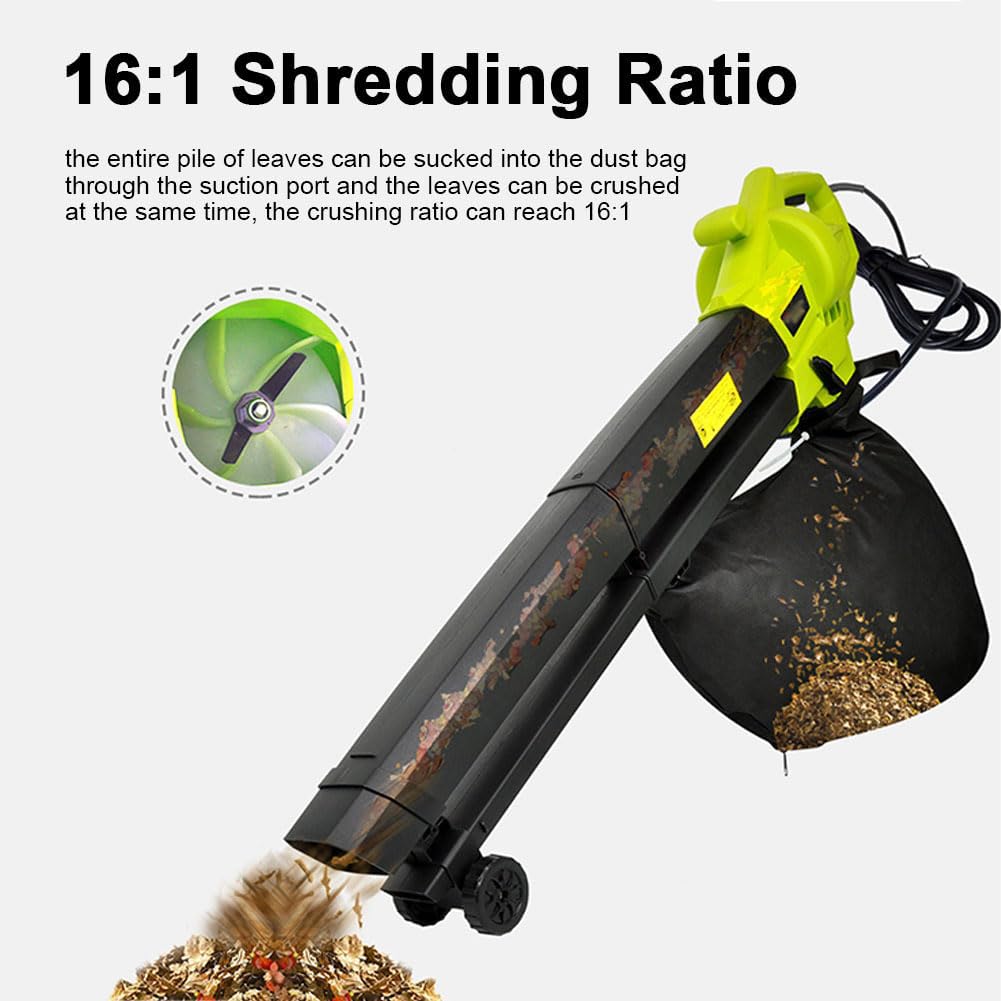 Soffiatore E Trituratore Aspiratore da Giardino 3 in 1, Aspiratore E Trituratore da Giardino 3000 W, con Sacco di Raccolta Foglie da 40 L, velocità del Vento 270 Km/h, per La Cura del Prato