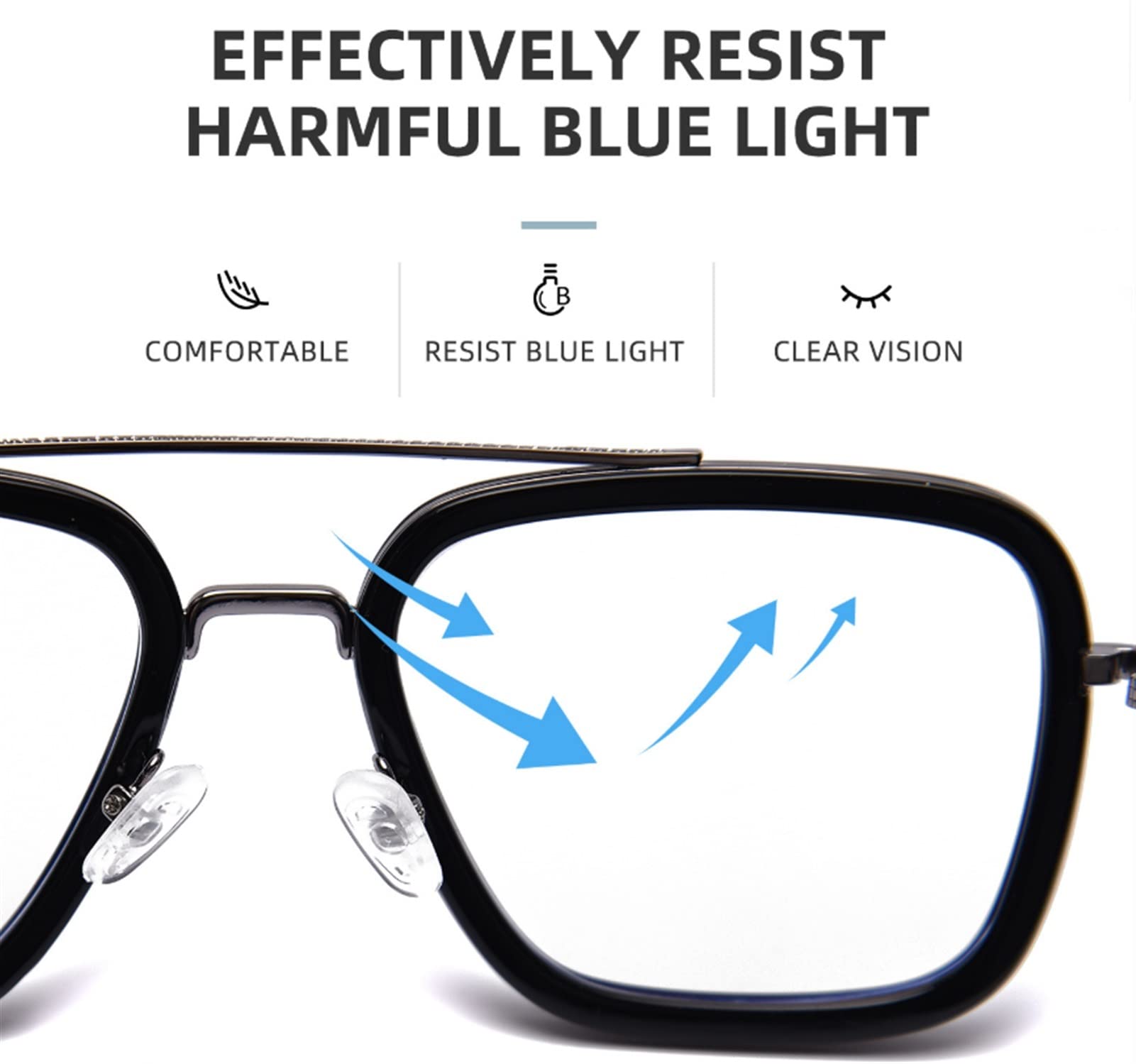 Gafas Filtro Luz Azul Gafas para Ordenador Anti luz Azul Gafas de computadora Gafas Gafas Unisex Azul Luz Bloqueo Gafas Metal Metal Anti Azul Luz Plana Gafas Planos Marco Marco Anti Blue Ray Computer