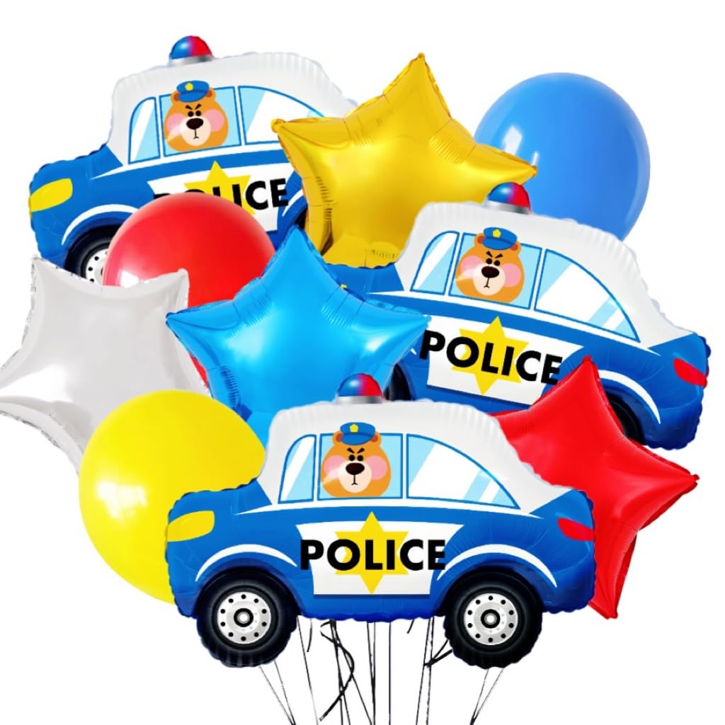 13Pcs Police Car Balloons/Police Birthday Party Decorations/Police Graduation Supplies/Police Theme Boys Birthday Balloons/Police Retirement Party