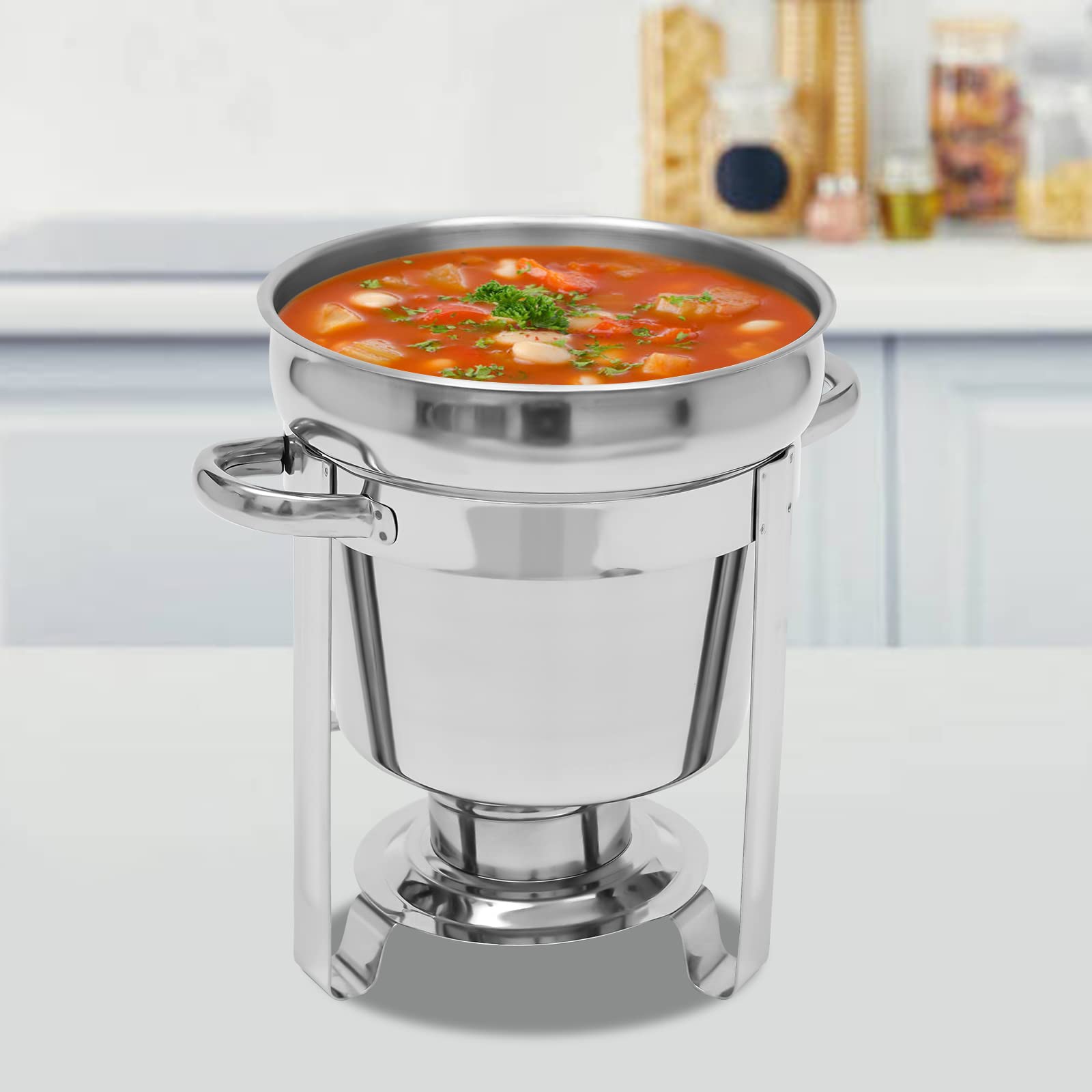 Scaldalibi 7 l/7,4 Qt in acciaio inox 201, Chafing Dish con porta combustibile e coperchio, piastra riscaldante per buffet, feste, catering, hotel – argento, design stabile a 3 gambe, parti rimovibili