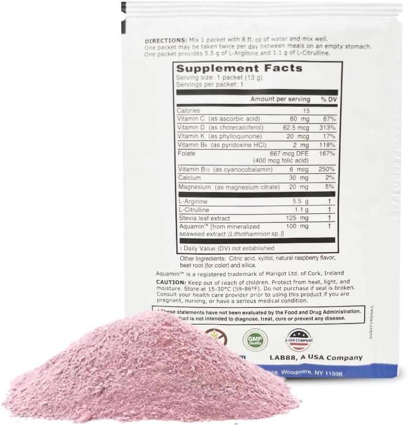 | 5,500mg L-Arginine Plus L-Citrulline 1,100mg Raspberry Powder Drink Mix Supplement for Increased Nitric Oxide Production