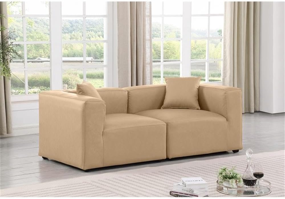 BOWERY HILL Contemporary Tan Vegan Leather Modular Sofa, 2-Piece Set, 72" W x 36" D x 26" H, Minimalist Design, Plush Upholstery, Living Room or Home Office Seating