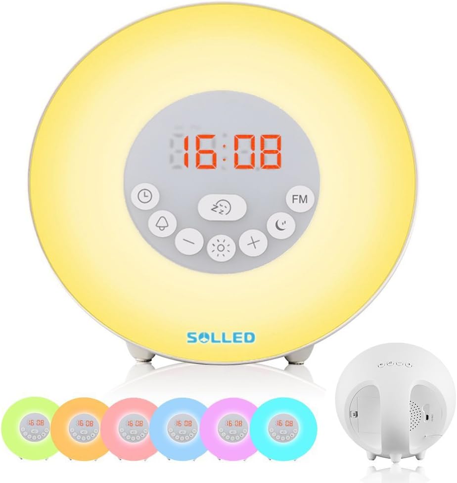 SOLLED New Wake Up Light, Sunrise Alarm Clock with Nature Sounds, FM Radio, Touch Control and USB Charger, Sunrise Simulator Alarm Clock